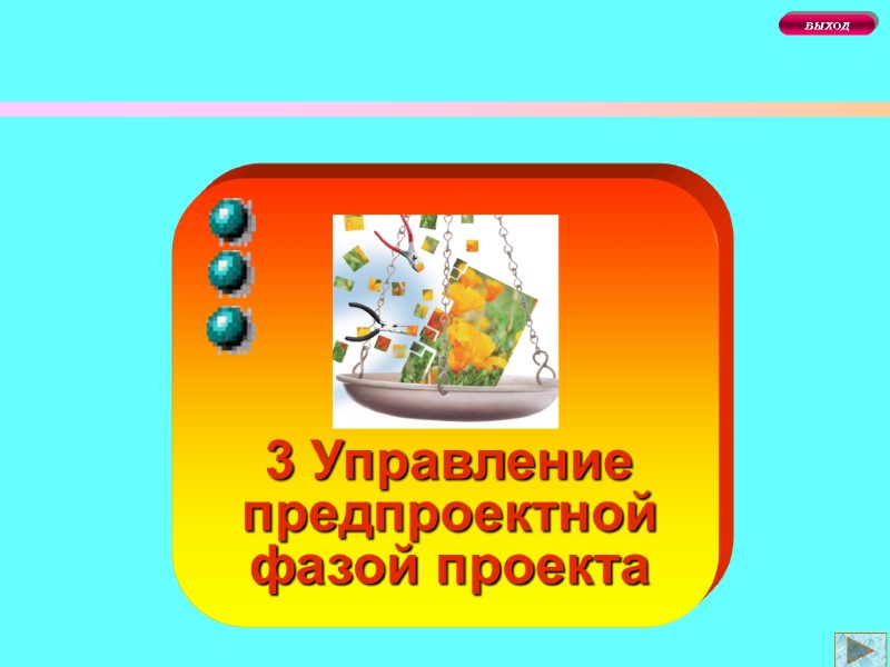 3 Управление  предпроектной фазой проекта  ВЫХОД